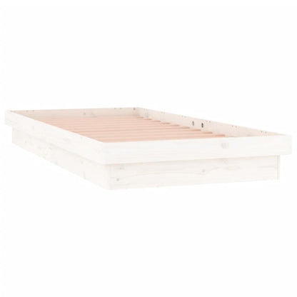 LED Bed Frame without Mattress White Single Solid Wood