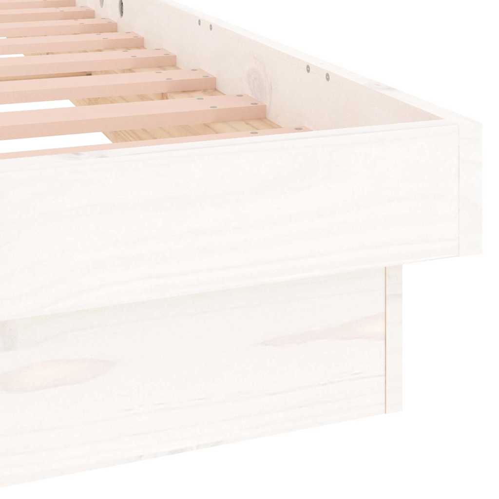 LED Bed Frame without Mattress White Single Solid Wood
