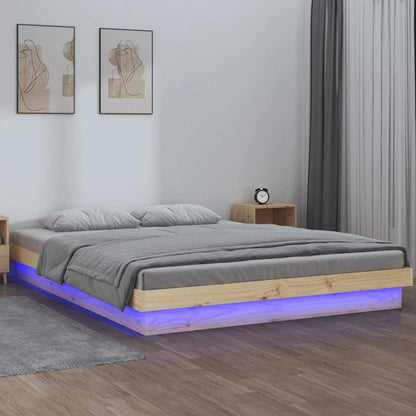 LED Bed Frame without Mattress Double Solid Wood