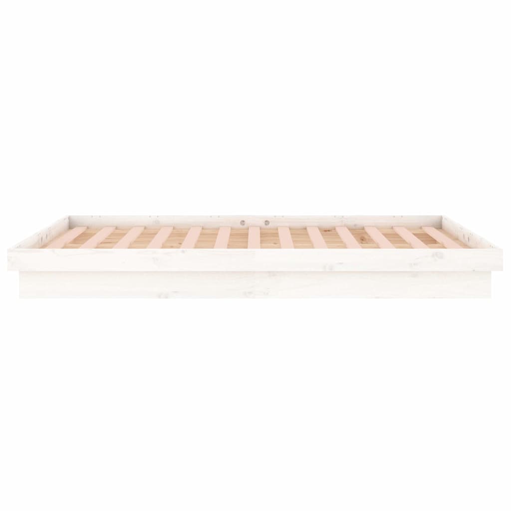 LED Bed Frame without Mattress White Double Solid Wood