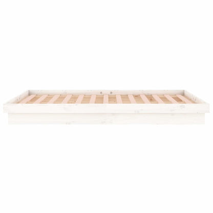 LED Bed Frame without Mattress White Double Solid Wood