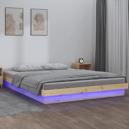 LED Bed Frame without Mattress 140x190 cm Solid Wood