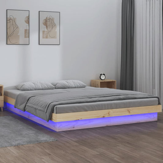 LED Bed Frame without Mattress 140x190 cm Solid Wood