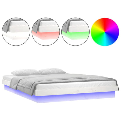 LED Bed Frame without Mattress White 140x190 cm Solid Wood