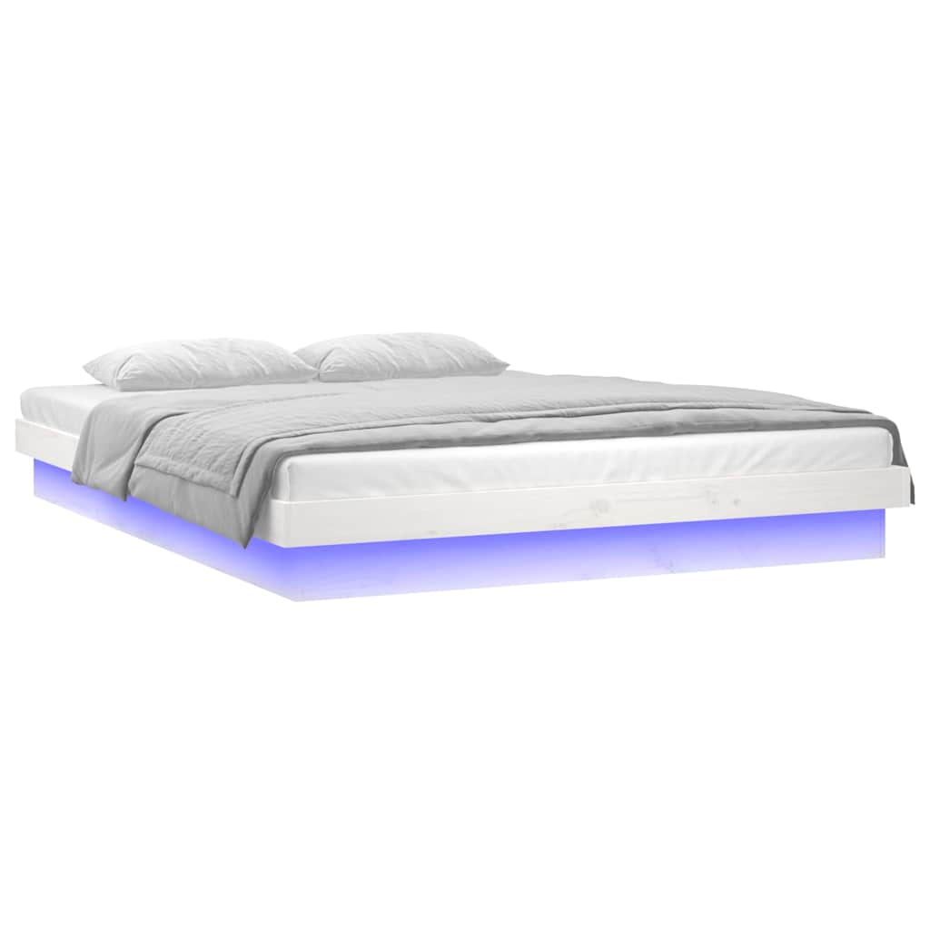 LED Bed Frame without Mattress White 140x190 cm Solid Wood