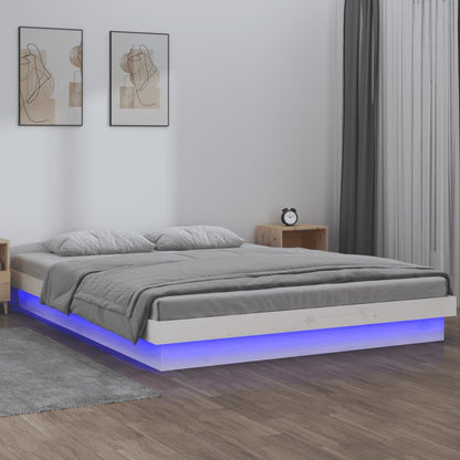 LED Bed Frame without Mattress White 140x190 cm Solid Wood