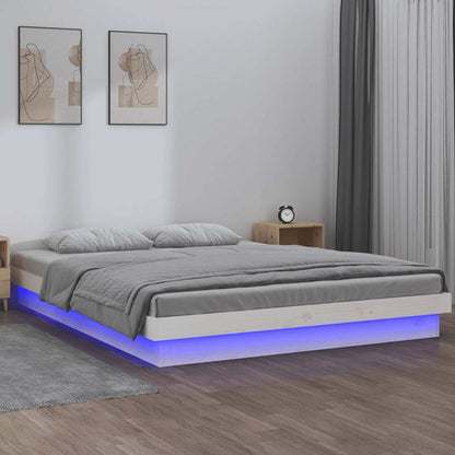 LED Bed Frame without Mattress White 140x190 cm Solid Wood