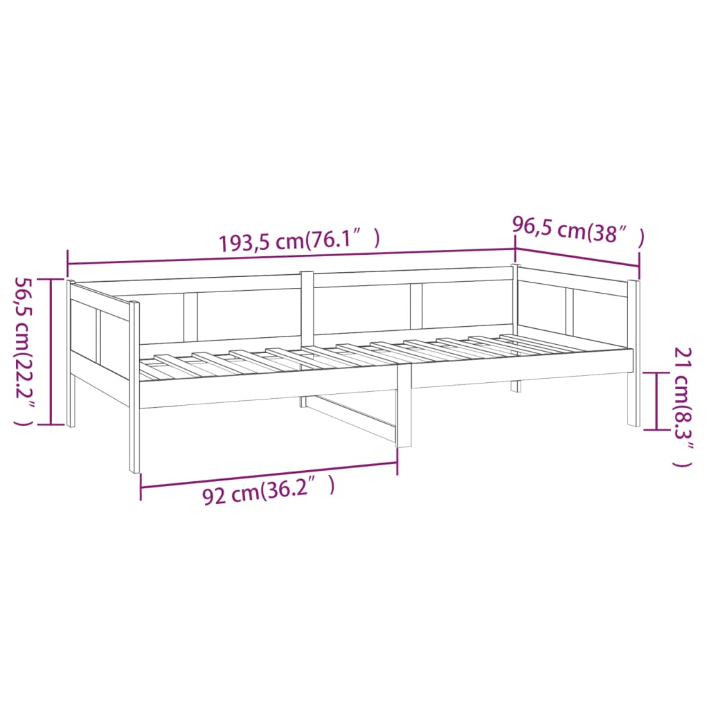Day Bed | Black | Solid Pine Wood | Single