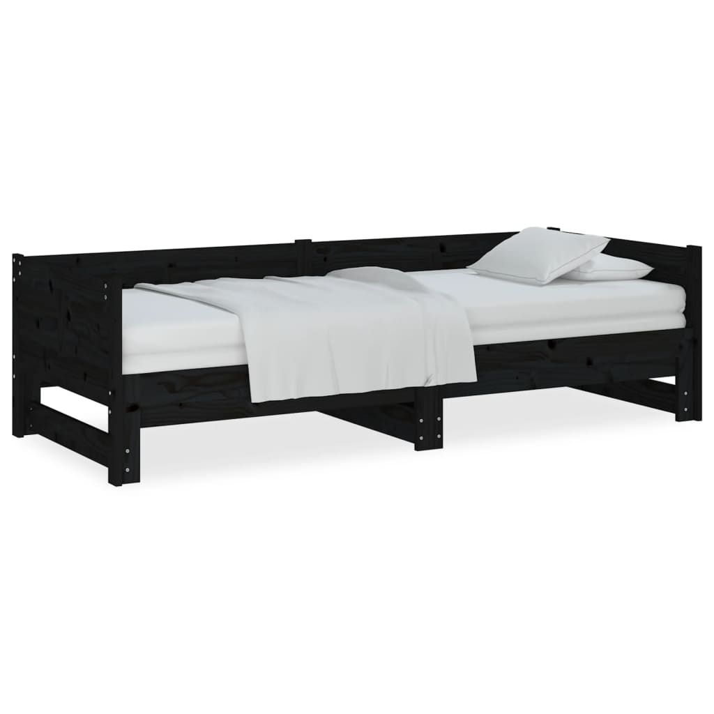Pull-out Day Bed | Black | Solid pine wood | 2x | Convertible