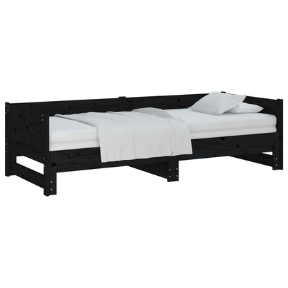 Pull-out Day Bed | Black | Solid pine wood | 2x | Convertible