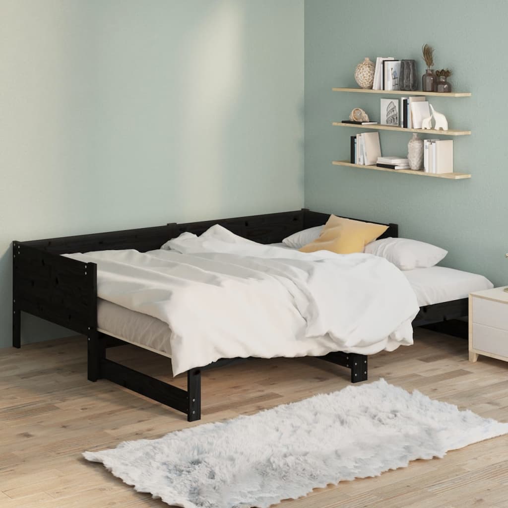 Pull-out Day Bed | Black | Solid pine wood | 2x | Convertible