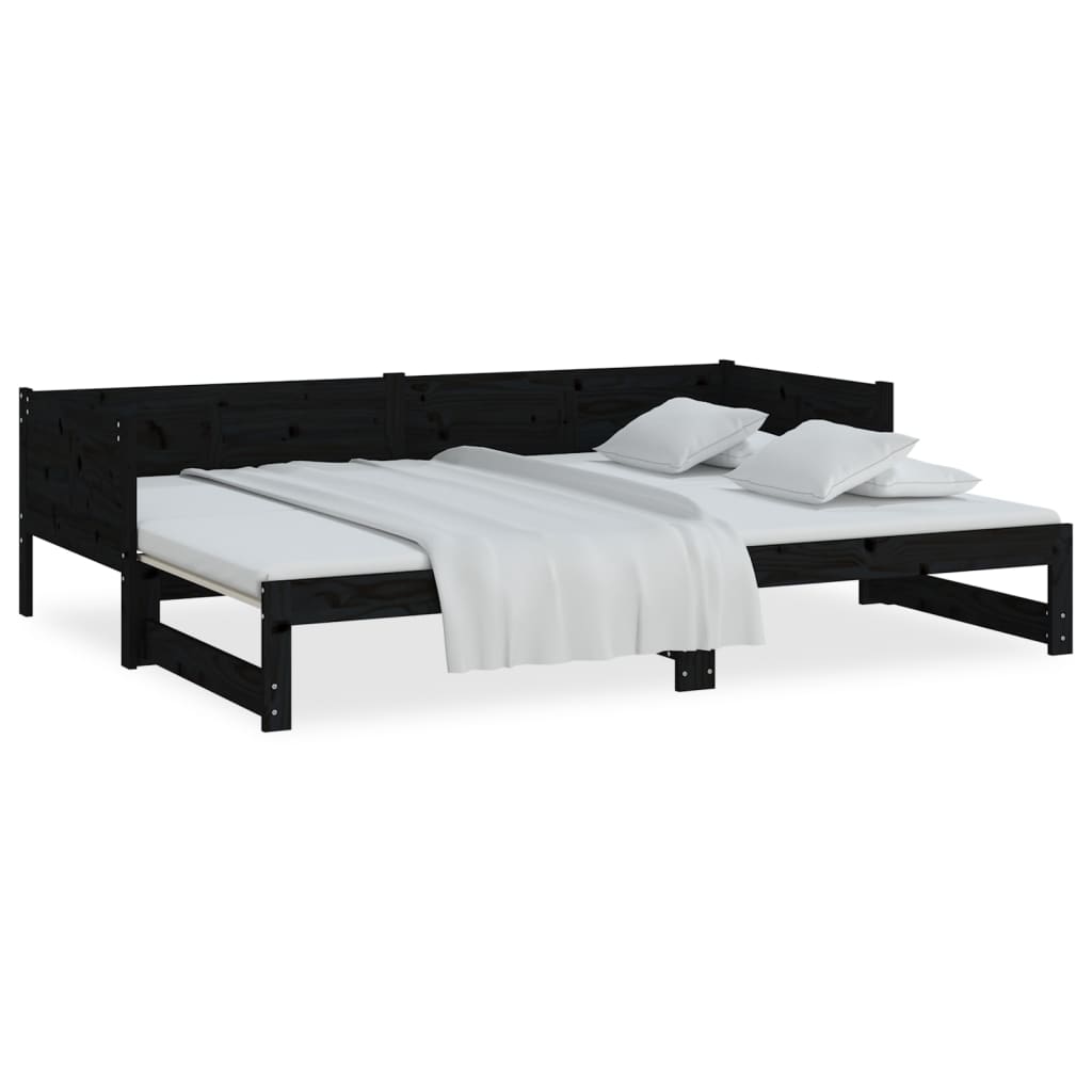 Pull-out Day Bed | Black | Solid pine wood | 2x | Convertible