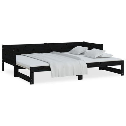 Pull-out Day Bed | Black | Solid pine wood | 2x | Convertible