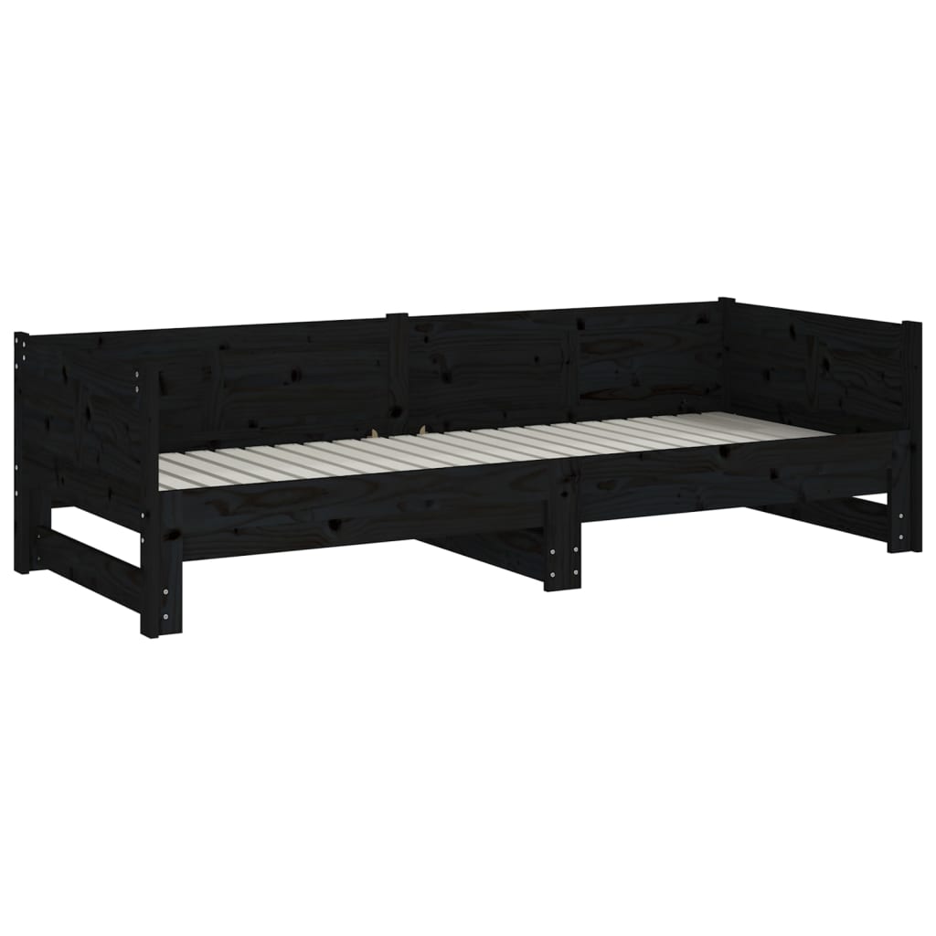 Pull-out Day Bed | Black | Solid pine wood | 2x | Convertible