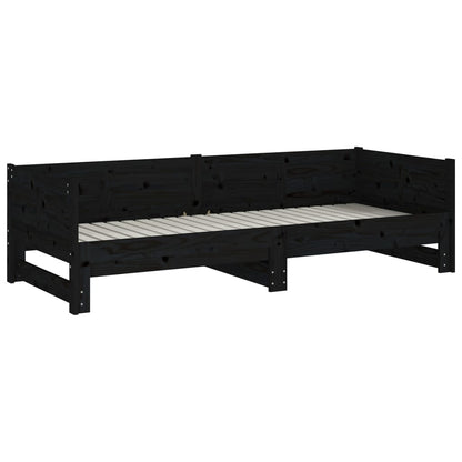 Pull-out Day Bed | Black | Solid pine wood | 2x | Convertible
