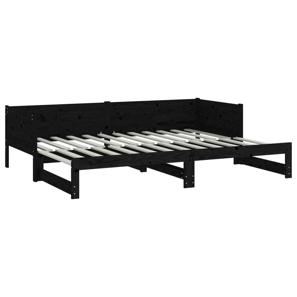 Pull-out Day Bed | Black | Solid pine wood | 2x | Convertible