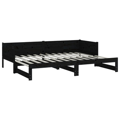 Pull-out Day Bed | Black | Solid pine wood | 2x | Convertible