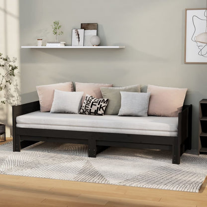 Pull-out Day Bed | Black | Solid pine wood | 2x | Convertible