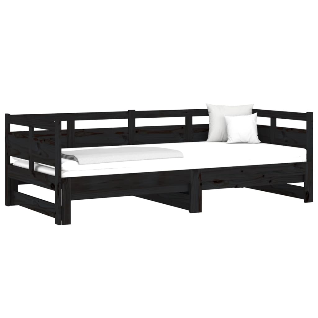 Pull-out Day Bed | Black | Solid pine wood | Double size