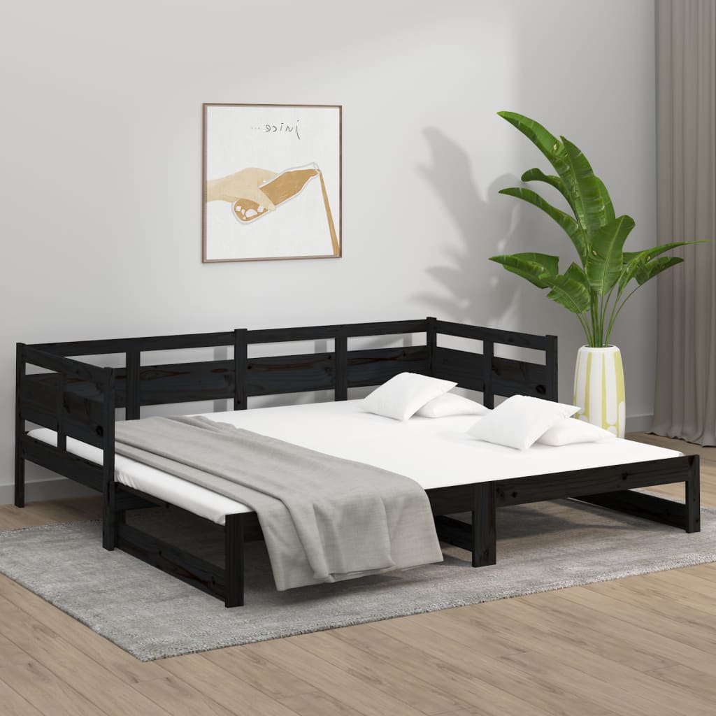 Pull-out Day Bed | Black | Solid pine wood | Double size