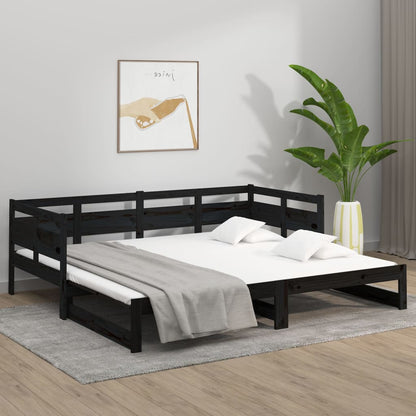 Pull-out Day Bed | Black | Solid pine wood | Double size