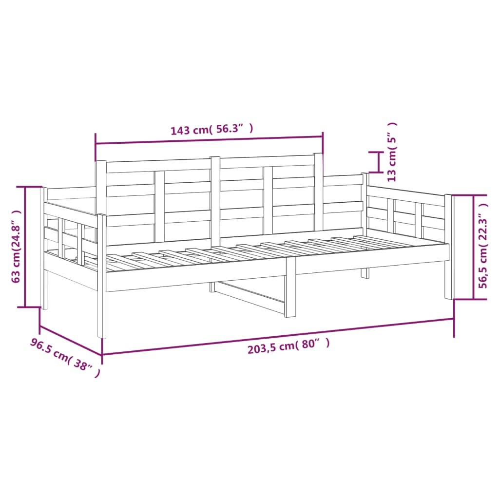 Day Bed without Mattress White Solid Wood Pine 90x200 cm
