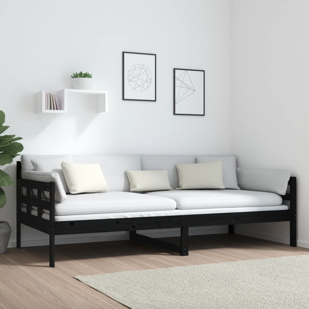 Day Bed | Black | Solid Pine Wood | Single |  Convertible