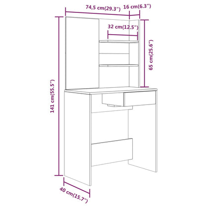 Dressing Table with Mirror Concrete Grey 74.5x40x141 cm