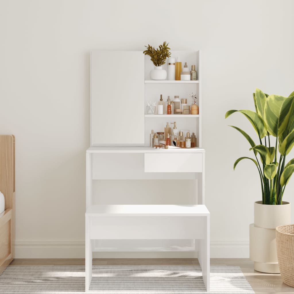 Dressing Table with Mirror High Gloss White 74,5x40x141 cm