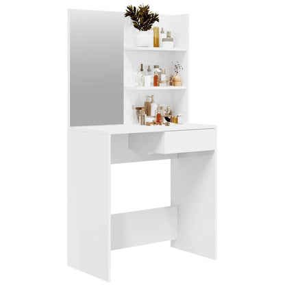 Dressing Table with Mirror High Gloss White 74.5x40x141 cm