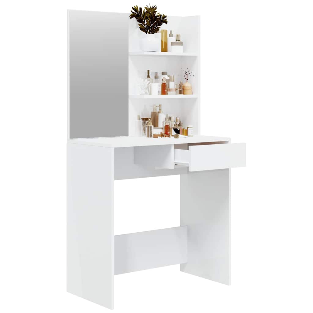 Dressing Table with Mirror High Gloss White 74,5x40x141 cm
