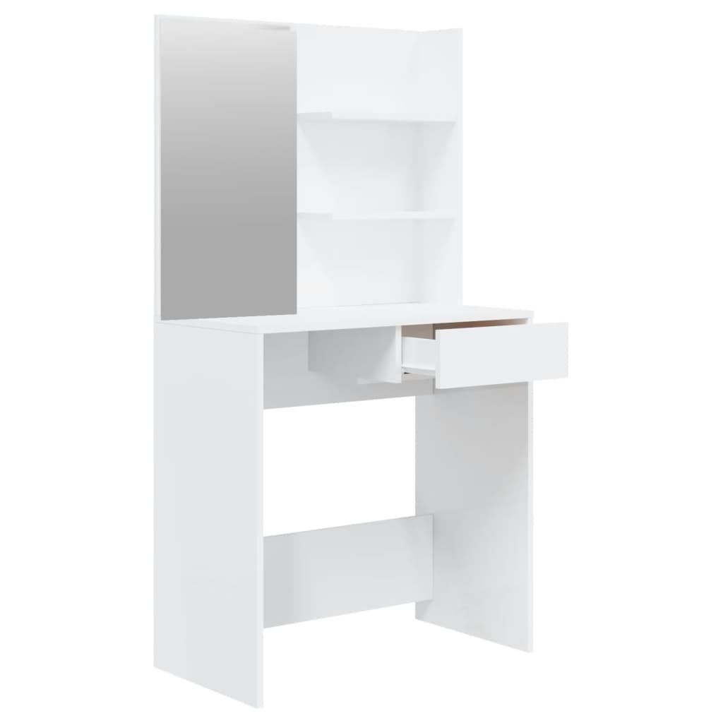 Dressing Table with Mirror High Gloss White 74.5x40x141 cm