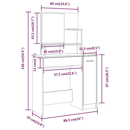 Dressing Table with Mirror Sonoma Oak 86,5x35x136 cm