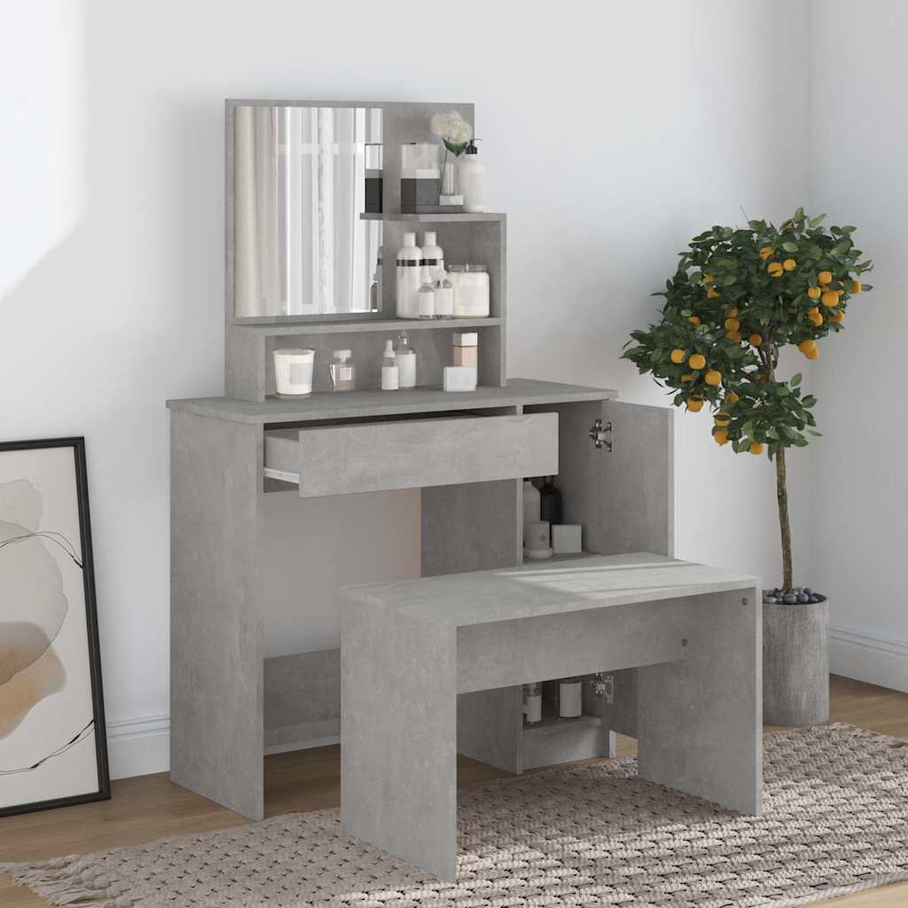 Dressing Table with Mirror Concrete Grey 86,5x35x136 cm