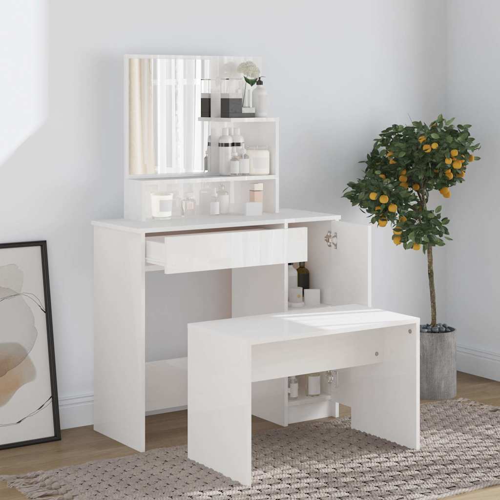 Dressing Table with Mirror High Gloss White 86,5x35x136 cm