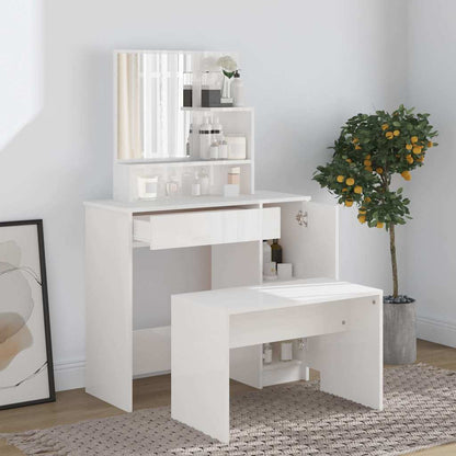 Dressing Table with Mirror High Gloss White 86,5x35x136 cm