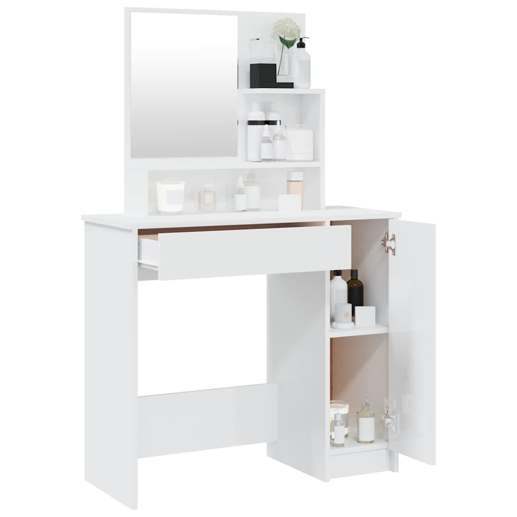 Dressing Table with Mirror High Gloss White 86,5x35x136 cm