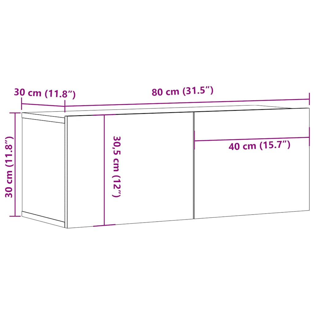 TV Cabinets 2 pcs Sonoma Oak 80x30x30 cm Engineered Wood