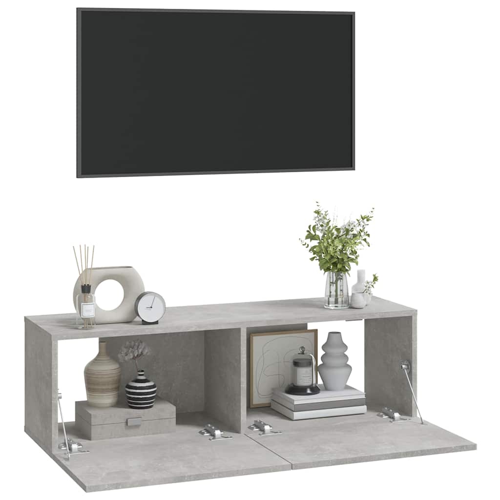 804548 vidaXL 2 Piece Wall-mounted TV Cabinet Set Concrete Grey 100x30x30 cm Engineered Wood