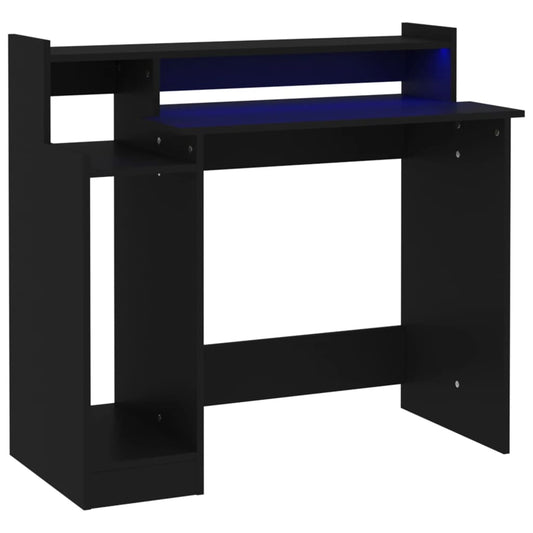 Desk with LED Lights Black 97x45x90 cm Engineered Wood