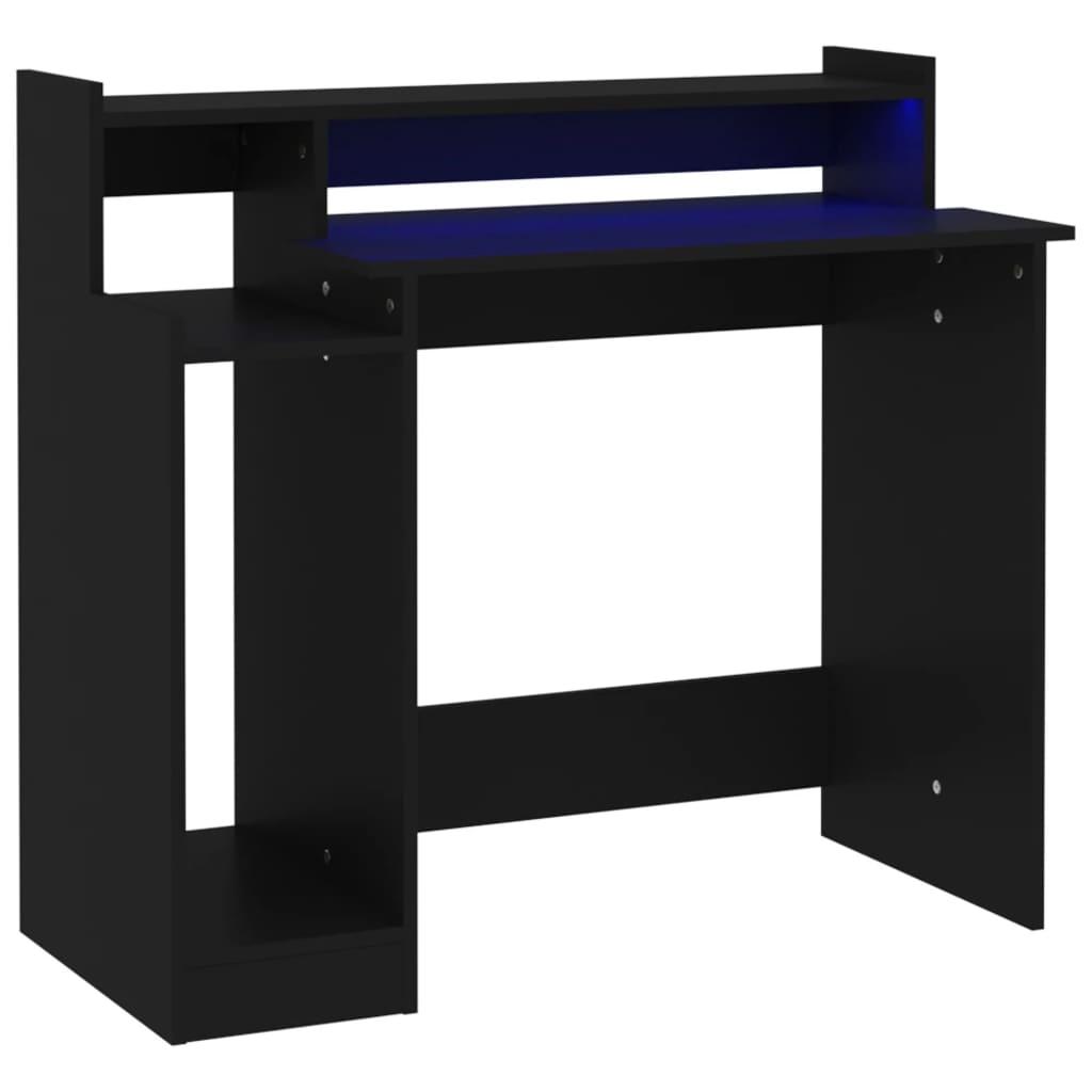 Desk with LED Lights Black 97x45x90 cm Engineered Wood