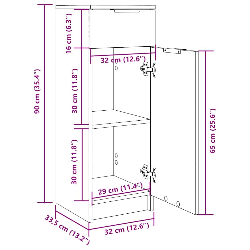 Bathroom Cabinet Concrete Grey 32x34x90 cm Engineered Wood