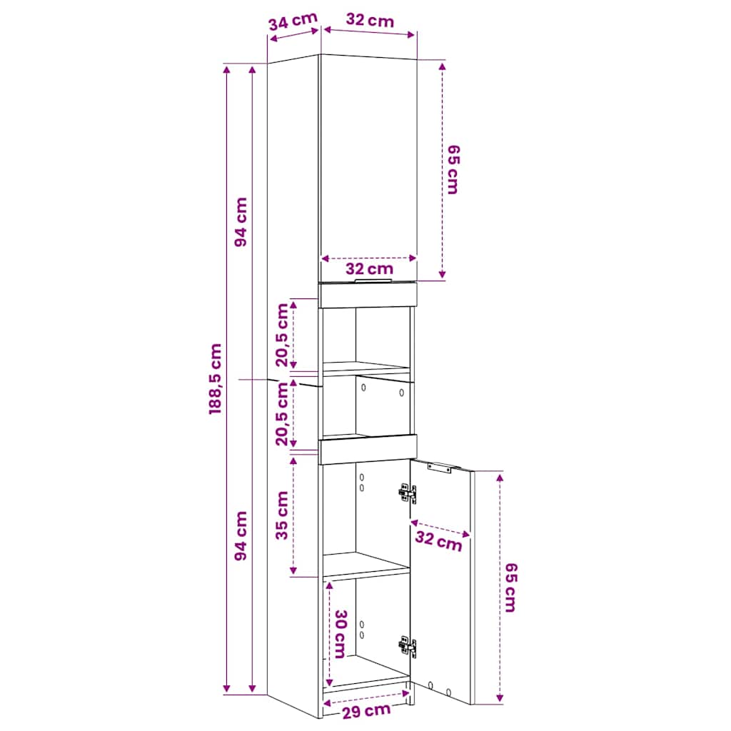 Bathroom Cabinet White 32x34x188,5 cm Engineered Wood