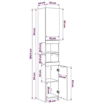 Bathroom Cabinet White 32x34x188,5 cm Engineered Wood