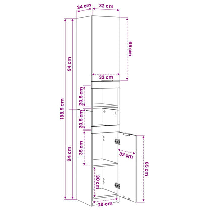 Bathroom Cabinet White 32x34x188,5 cm Engineered Wood