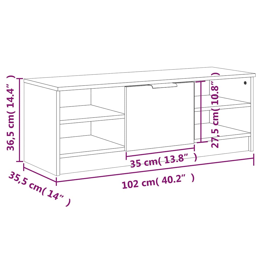 TV Cabinet White 102x35,5x36,5 cm Engineered Wood