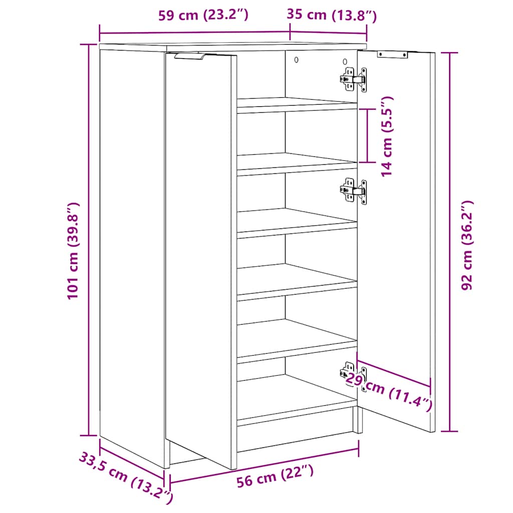 Shoe Cabinet Black 59x35x100 cm Engineered Wood