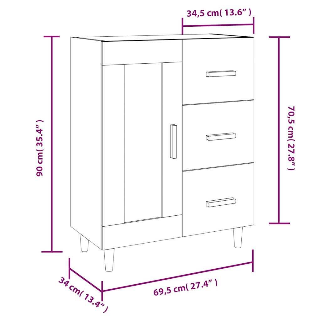 Sideboard High Gloss White 69,5x34x90 cm Engineered Wood