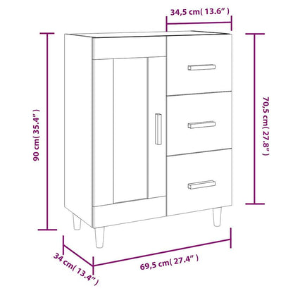 Sideboard High Gloss White 69,5x34x90 cm Engineered Wood