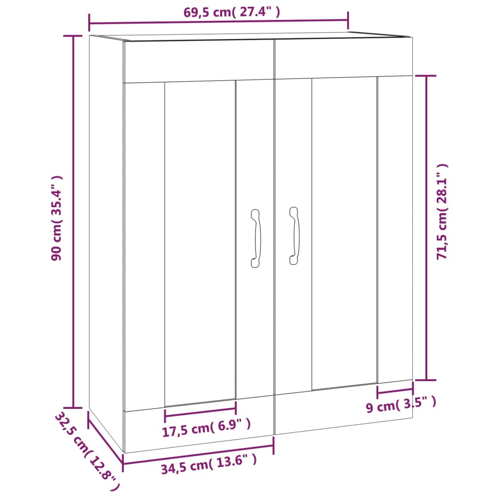 Hanging Wall Cabinet White 69.5x32.5x90 cm
